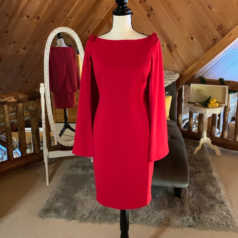Karl Lagerfeld red cape dress